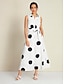 billige Print Dresses-Polka Dot Sleeveless Tie Belt Maxi Dress