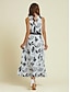 billige Print Dresses-Satin Leaves Belted Sleeveless Maxi Dress