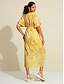 abordables Print Dresses-Ruched Split Cross Front Midi Dress