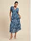 abordables Print Dresses-Floral Chiffon Elastic Waist V Neck Maxi Dress