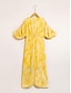 cheap Print Dresses-Yellow Ruched Split Cross Front Half Sleeve Midi Dress