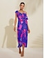 preiswerte Print Dresses-Blooming Ruffle Front Tie Peplum Midi Dress
