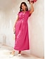 abordables Vestidos casuales-Cotton Linen Pleated Maxi Dress