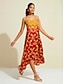 baratos Print Dresses-Spaghetti Strap Floral Chiffon Maxi Dress