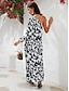 economico Print Dresses-Satin Floral Puff Sleeve Maxi Dress