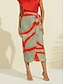 economico Skirts-Elastic Color Block Printed Polyester Skirt
