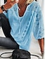 abordables Super Sale-Mujer Blusa Encaje Retazos Básico Boho Color sólido Escote en U Primavera &amp; Otoño Regular Blanco Amarillo Azul claro