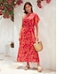 billige Print Dresses-Geometric Ruffle Shoulder Maxi Dress