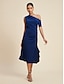 cheap Casual Dresses-Elegant Plain Color One Shoulder Midi Dress