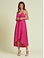 billige Afslappede kjoler-Cotton Linen V Neck Irregular Hem Midi Dress