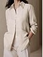 abordables blusas y camisetas-Camisa de mujer 100% lino casual beige manga larga cuello básico moderno encaje regular verano primavera