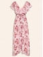 billige Print Dresses-Chiffon Floral V Neck Ruffle Maxi Dress