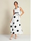 billige Print Dresses-Polka Dot Sleeveless Belted Maxi Dress