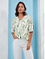 cheap Blouses-Satin Graphic Leaves Print Casual Shirt