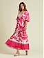 billige Print Dresses-Floral Satin V Neck Maxi Dress