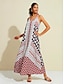 economico Print Dresses-Bandana Halter Neck Swing Maxi Dress