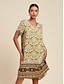 economico Print Dresses-Geometric Boho V Neck Chiffon Mini Dress