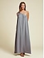 billige Uformelle kjoler-Linen Blend One Shoulder Maxi Dress