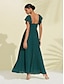 billige Uformelle kjoler-Pleated V Neck Short Sleeve Maxi Dress