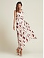 cheap Print Dresses-Brick Red Geometry Lace Up V Neck Midi Dress