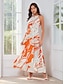 economico Print Dresses-Satin Floral High Neck Maxi Dress