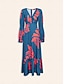 preiswerte Print Dresses-Satin Leaf Print V Neck Long Sleeve Maxi Dress