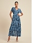 baratos Print Dresses-Elastic Floral Chiffon V Neck Maxi Dress