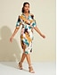 cheap Print Dresses-Satin Twist Knee Length V Neck Dress