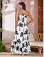 economico Print Dresses-Leaf Print Satin One Shoulder Maxi Dress