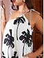economico Print Dresses-Leaf Print Satin One Shoulder Maxi Dress