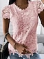 baratos T-shirts-Mulheres Saindo tops Blusa Algodão Tecido Renda Casual Férias Vintage Moda Manga Curta Decote Redondo Branco Verão Primavera