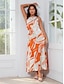 abordables Print Dresses-Sleeveless Satin Floral High Neck Maxi Dress