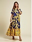cheap Print Dresses-Satin Split Neck Short Sleeve Maxi Dress