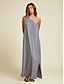 baratos Vestidos Casuais-Solid One Shoulder Maxi Dress in Linen Blend