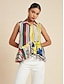 baratos Blouses-Stripe Graphic Sleeveless Peplum Shirt
