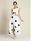 cheap Print Dresses-Polka Dot Sleeveless Tie Belt Maxi Dress