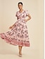 baratos Print Dresses-Satin Lace Trim Maxi Dress