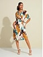 abordables Print Dresses-Twist V Neck Satin Knee Length Dress