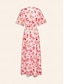 cheap Print Dresses-Chiffon Floral Elastic Waist Short Sleeve Maxi Dress