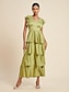 billige Afslappede kjoler-Ruffle Satin V Neck Maxi Dress