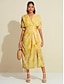 baratos Print Dresses-Ruched Split Cross Front Midi Dress