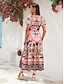 billige Print Dresses-Lace Up Floral Short Sleeve Midi Dress
