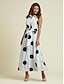 baratos Print Dresses-Polka Dot Tie Belt Maxi Dress