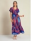abordables Print Dresses-Rainbow Floral V Neck Short Sleeve Maxi Dress