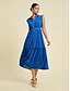 cheap Casual Dresses-Chiffon Elastic Waist Wooden Buttons Midi Dress