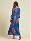 cheap Print Dresses-Satin Intricate Craftsmanship A line Leaf Print Long Sleeve V Neck Maxi Dress