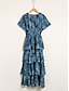abordables Print Dresses-Elastic Floral V Neck Chiffon Maxi Dress