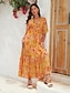 cheap Print Dresses-Chiffon Hem Print V Neck Half Sleeve Maxi Dress