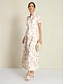 cheap Print Dresses-Apricot Belted Short Sleeve Maxi Shirt Dress