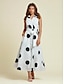 economico Print Dresses-Polka Dot Tie Belt Maxi Dress